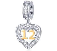 12 Years Old Birthday Charms fit Pandora Rose Gold Bracelet, 18K Gold Number 12 Dangle, 925 Sterling Silver 12th Wedding Anniversary Pendant Beads with CZ, Gifts for Friends/Nephew/Niece