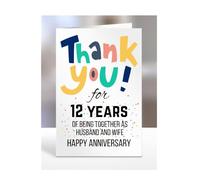 12 years wedding anniversary card for husband, wife, couple, couples, happy anniversary, married, thank you, men, women, presents for christmas, A5-87_13