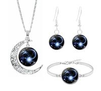 12 Zodiac Necklace Bracelet with Earrings Set 12 Constellation Moon Necklace Bracelet Time Gemstone Horoscope Astrology Jewelry Set for Women Men Birthday Valentine's Day, Zinc, Crystal