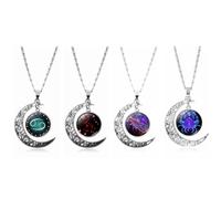 12 Zodiac Necklace for Women Men Astrology Constellation Horoscope Sign Necklaces Hollow Galaxy Moon Crescent Pendant Couple Birthday Christmas Jewelry Gifts, Middle, No Gemstone