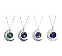 12 Zodiac Necklace for Women Men Astrology Constellation Horoscope Sign Necklaces Hollow Galaxy Moon Crescent Pendant Couple Birthday Christmas Jewelry Gifts, Middle, No Gemstone