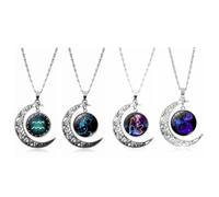 12 Zodiac Necklace for Women Men Astrology Constellation Horoscope Sign Necklaces Hollow Galaxy Moon Crescent Pendant Couple Birthday Christmas Jewelry Gifts, Middle, No Gemstone