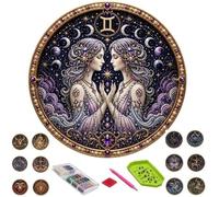 12 Zodiac Signs Pearl Art Kit, DIY Diamond Painting Kit for Adults | 20cm Round Constellation, Beginner Friendly Relaxing Craft, Horoscope Wall Decor Gift, Choose One of 12 Designs Gemini