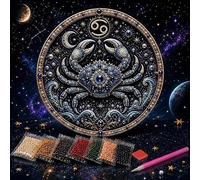 12 Zodiac Signs Pearl Art Kit, DIY Diamond Painting Kit for Adults | 20cm Round Constellation, Beginner Friendly Relaxing Craft, Horoscope Wall Decor Gift, Choose One of 12 Designs Cancer