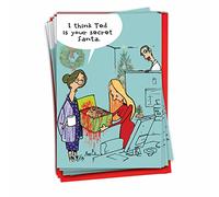 12 'Zombie Secret Santa' Boxed Christmas Cards with Envelopes 4.63 x 6.75 inch, Funny Zombie and Brains Christmas Cartoon Holiday Notes, Hilarious Christmas Stationery B1181
