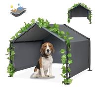 120 * 120cm XL Dog House Outdoor, Shade Pet Shelter Tent for Large Medium Dogs, Outside Rainproof Canopy Pet House for Cats Pigs Livestock with Rainproof Cover Artificial Grapevine Leaves
