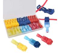 120 Advanced T-shaped Tap Terminal Kits, with Nylon Fully Insulated Male Quick Disconnect T-Shaped Tap Self Stripping Connectors (3 Colors)
