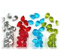 120+ Bead Kit of 6x9mm Pendant Drop Beads - Teardrop Glass Beads for Jewelry Making Set in 4 Bright Distinct Colors: Blue, Red, Olive Green, Half Silver