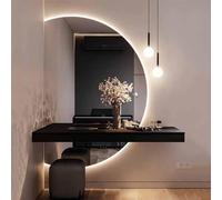 120 cm LED Dimmable Semi-Circle Full-Length Mirror with Touch Control, 110 cm Anti-Fog Bathroom Wall Mirror, 3 Colors Lighting, Ideal Makeup & Dressing Room Decor