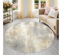 120 cm Minimalist Industrial Soft Washable Round Beige Gray Area Rug Home | Low Pile Distressed Geometric Stripes Color Blocks Rubber Backing Rugs, Stain & Fade Resistant Carpet for Bedroom Living Room