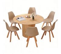 120 cm Round Dining Table with 6 Chairs Wooden Kitchen Table Top Plastic Backrest Dining Chairs for 4 6 People Light Brown & Khaki Modern Home Fur
