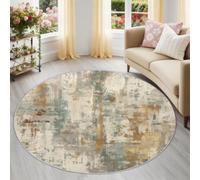 120 cm Round Rug, Beige Minimalist Industrial Non-Slip Washable Carpet | Distressed Geometric Stripes Color Blocks Low Pile Circle Rug, Soft Carpet for Bedroom Kitchen Entryway Dinning Living Room