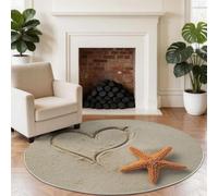 120 cm Round Rug for Living Room - Sand Hearts Starfish Washable Area Rugs, Soft Non-Slip Chic Romantic Circle Carpet for Bedroom Dining Room Nursery Home Office, Light Brown