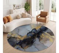 120 cm Round Rug, Gray Modern Abstract Non-Slip Washable Carpet | Watercolor Gradient Marble Pattern Swirl Low Pile Circle Rug, Soft Carpet for Bedroom Kitchen Nursery Entryway Living Room