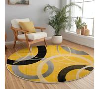 120 cm Simple Round Area Rug, Machine Washable Circular Lines Circle Carpet, Yellow Soft Non-Shedding Rug for Nursery Playroom Kids Room, Non-Slip Indoor Floor Rug for Coffee Table Decor
