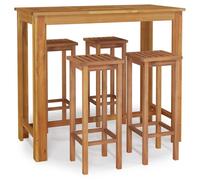 (120 cm table length 5 piece, bar stools with square seat) vidaXL Solid Wood Acacia Garden Dining Set 120/60 cm 3/5/7 Piece Multi Models
