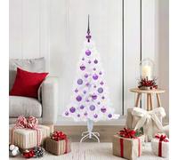 120 cm White Artificial Christmas Tree, Pre-Lit with 150 Purple LED Lights, Durable PVC & Steel Stand, 8 Flash Modes, USB Powered for Indoor & Sheltered Outdoor Use