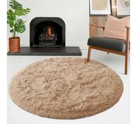(120 cm X 120 cm (4ft X 4ft)_Round Rug, Beige) Non Slip Shaggy Large Rugs Living Room Bedroom Carpets Area Rug