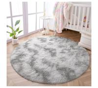 (120 CM x 120 CM- Circle Round Rug, Tie Dye Silver Grey) Shaggy Large Rugs Non Slip Bedroom Living Room Carpet Hallway Runner Rug