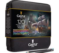 Castle Art Supplies 120 Colouring Pencils Zipper-Case Set | Quality Soft Core Coloured Leads for Adult Artists, Professionals and Colourists | in Neat, Strong Carry-Anywhere Zipper Case