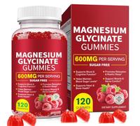 120 Count Magnesium Glycinate Gummies, Sugar-Free High Absorption Supplement for Sleep, Muscle Relaxation & Relaxation, Raspberry Flavour