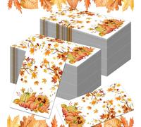120-Count Thanksgiving Pumpkin Paper Napkins | 4.3x7.9 Inch Napkins with Autumn Leaf, Pumpkin & Sunflower Designs | Perfect for Thanksgiving Dinners, Family Gatherings, Holiday Tables & Party Decor
