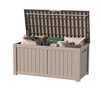 120 Gallon Deck Box,Resin Outdoor Storage Box with Lockable for Patio Furniture, Pool Toys, Garden Tools Waterproof Outside Storage Box (Light Brown)