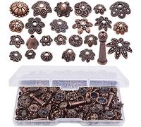 120 Gram Mixed Styles Bead Caps Tibetan Alloy Flower Caps Spacer Beads Jewelry Accessories for DIY Necklace Bracelet Crafts, Antique Red Copper