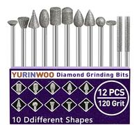 120-Grit Diamond Grinding Bit 1/8" Shank Compatible with Dremel Rotary Tool, 12Pcs Diamond Grinding Burrs for Stone Jade Glass Resin Metal Porcelain Ceramic Quartz Glaze Carving Engraving Polishing