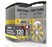 120 Hearing Aid Batteries Size 10 Rayovac Extra - 15 Blisters of 8 Batteries