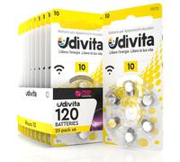 120 Hearing Aid Batteries Size 10 Udivita Phono Pulse Technology - 20 Blisters of 6 Batteries