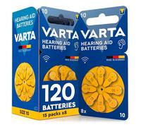 120 Hearing Aid Batteries Size 10 (Yellow) PR70 VARTA Zinc-Air Stable Voltage Long-Lasting Leak-Proof Compatible with All Devices Made in Germany - 15 Blisters of 8 Batteries