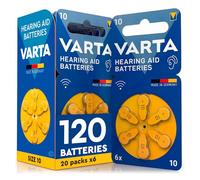 120 Hearing Aid Batteries Size 10 (Yellow) PR70 VARTA Zinc-Air Stable Voltage Long-Lasting Leak-Proof Compatible with All Devices Made in Germany - 20 Blisters of 6 Batteries