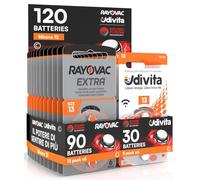 120 Hearing Aid Batteries Size 13 (Orange) PR48 Zinc-Air with Sound Fusion Technology - 120 Batteries: 90 Rayovac + 30 Udivita