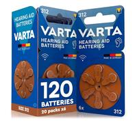 120 Hearing Aid Batteries Size 312 (Brown) PR41 VARTA Zinc-Air Stable Voltage Long-Lasting Leak-Proof Compatible with All Devices Made in Germany - 20 Blisters of 6 Batteries
