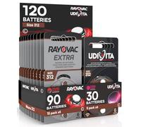 120 Hearing Aid Batteries Size 312 (Brown) PR41 Zinc-Air with Phono Pulse Technology - 120 Batteries: 90 Rayovac + 30 Udivita