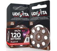 120 Hearing Aid Batteries Size 312 Udivita PR41 (Brown) Zinc-Air Hearing Evolution with Phono Pulse Technology - 15 Blisters of 8 Batteries