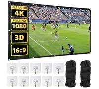 120 Inch Foldable Projector Screen - Pull Down Wall Mounted 4K HD Projection Screen with 16:9 Aspect Ratio, Foldable Home Cinema Screen for Indoor Outdoor Backyard Party