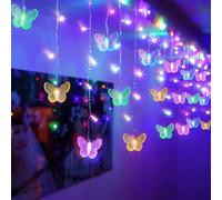 120 LED 20FT Butterfly Curtain Fairy Lights USB Pluged - 8 Modes Starry Twinkle Icicle String Lights with Remote Timer Waterproof for Kids Bedroom Christmas Wedding Party Dorm(Multicolor2)