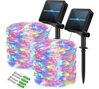 120 LED Solar Fairy Lights Outdoor, 2 Pack Total 24M/ 80Ft 240LEDS, 8 Modes with 8-Hour Timer, Outdoor Garden Lights, Waterproof String Lights, Suitable for Party, Camping, Decorations (Multi-Colour)