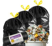 120 Litre 50 Drawstring Bin Bags Black Plastic Refuse Sacks Heavy Duty Swing Bin Liners Top Handle For Kitchen, Home, Office, DIY & Garden