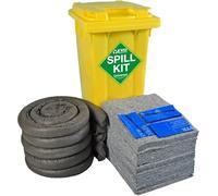 120 Litre EVO Recycled Wheelie Bin Spill Kit | Eco-Friendly Spill Kit for Hydraulics, Oils, Coolants, Fuels, and Mild Acids - Ideal for Industrial and Commercial Environments