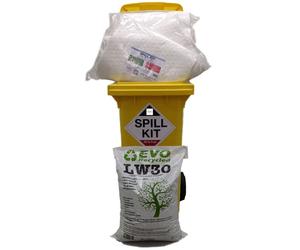120 Litre Oil and Fuel Spill Kit with in Wheeled Bin with LW30 Granules - For use in the garage, workshop, warehouse and storage areas.