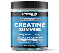 120 Max Strength Creatine Gummies 5000mg - Vegan, Sugar-Free Gummy Chews with Monohydrate, BCAA & L-Carnitine - Pre-Workout Gym Supplement for Men & Women, 30 Day Supply - Blue Raspberry Flavour
