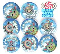 120 Minty Monster Praise Words 30mm Peppermint Scented Reward Stickers for Teachers, Parents and Party Bags