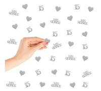 120 Mis Qunice 15 Confetti, Happy 15th Birthday Table Confetti, Number 15 Paper Scatters, Silver Glitter Sweet Fifteen Cut Out for Anniversary Party Table Decoration