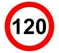 120 mph kmph speed limit road sign - Self adhesive sticker (200mm x 200mm)