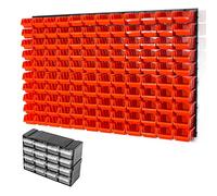 120 orange S size storage bins with wall mounted panel