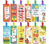 120 Pack Back to School Bookmarks, First Day of School Gifts for Kids, Cute Funny Bookmarks with 120 Pack Hanging Ropes for Back to School Party Favors Classroom Students Teachers Inspirational Awards
