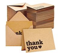 120-Pack Bulk Kraft Paper Thank You Cards with Envelopes for Weddings, Business, Graduation, Baby Shower, Funeral, Gratitude Stationary, Heart Design (9 x 12.5 cm)